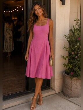 Barbie Y2K Coquette Mod Hot Pink Corded Sleeveless Formal Party Dress  Small